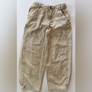 MUSTARD SEED Patch Pocket Slouchy Barrel Leg Pants Boho Sz LARGE Tan